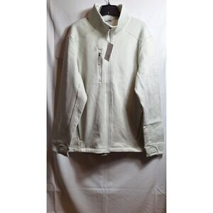 NWT$ KNOSS Microstripe Brushback Fleece Full Zip Jacket Sz XL Off White Outdoor